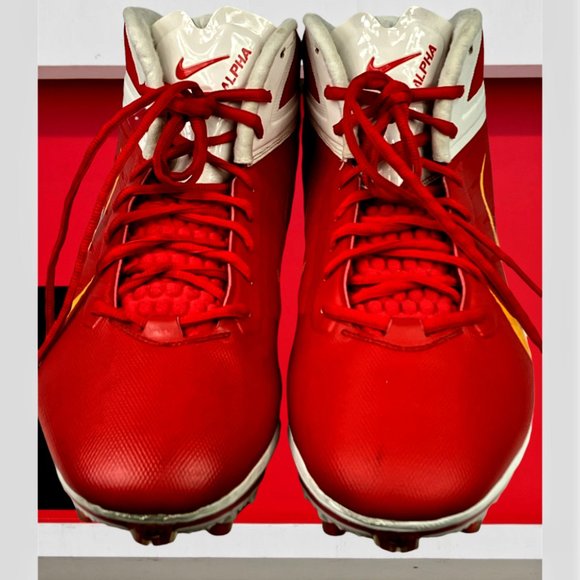 NIKE Alpha Talon Elite 3/4 Mid TD White Red Football Cleats Men's S:15 Pre-Owned - Picture 5 of 10